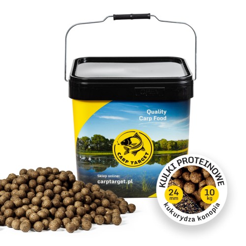 Futterboilies Mais & Hanf 24 mm 10 kg + Eimer 17 L