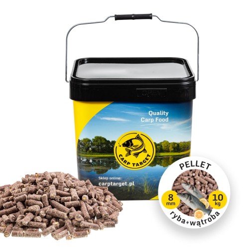 Futterpellets Fisch + Leber 8 mm 10 kg + Eimer 17 L
