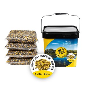 Mix Partikel Mais Hanf Raps 12 kg (4 x 3 kg) + 17 l Eimer