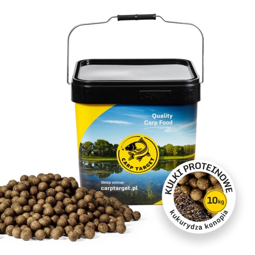 Futterboilies Mais & Hanf 20 mm 10 kg + Eimer 17 L