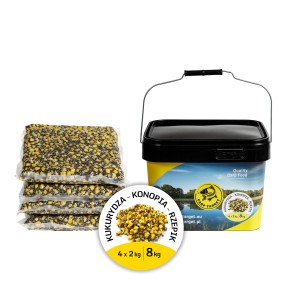 Mix Partikel Mais Hanf Raps 8 kg (4 × 2 kg) + Eimer 10 L